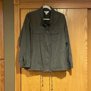 CJ Banks Cotton-blend Plus Size Khaki Green Jacket, Sz 1X